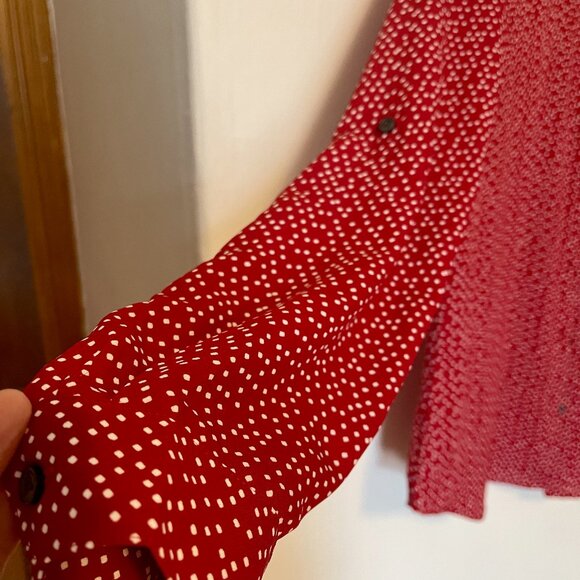 Ann Taylor Women's Button-up Blouse, Red/White - Picture 2 of 5